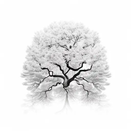 a tree, entire, with roots + trunk + crown of leaves, with the edge of the crown of leaves written with "CARPE DIEM" tattoo design idea