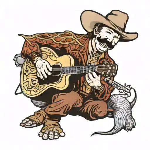 Marty Robbins playing guitar as an armadillo  tattoo design idea