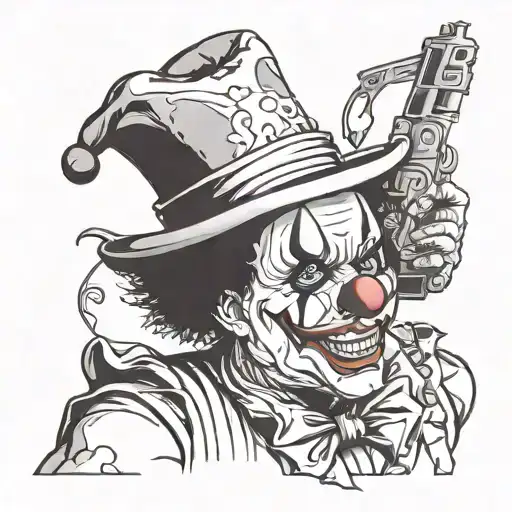 clown with gun tattoo design idea