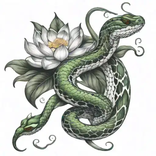 viper snake and lotus flower tattoo design idea