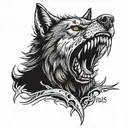 great grey Wolf with broken Sword in his teeth tattoo design idea