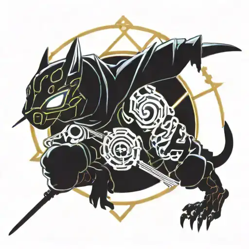 Shinobu as a modern-day ninja with a cyberpunk twist tattoo design idea