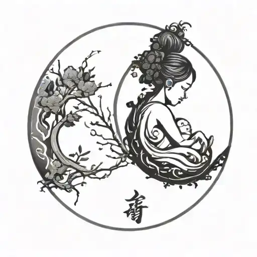 open enso circle with a baby silhouette within tattoo design idea