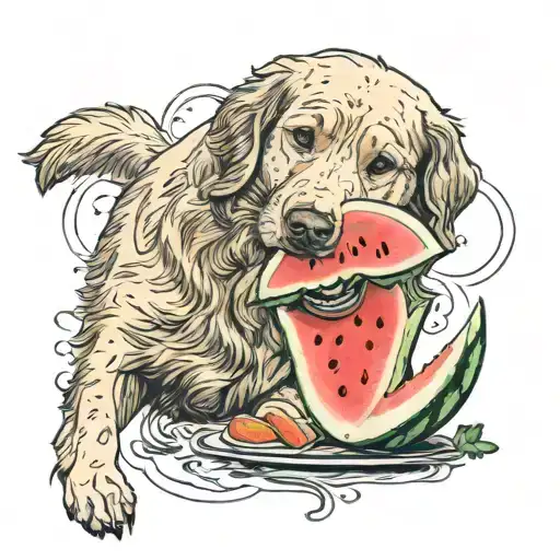 golden retriever and watermelon tattoo design idea