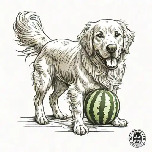 golden retriever watermelon tattoo design idea