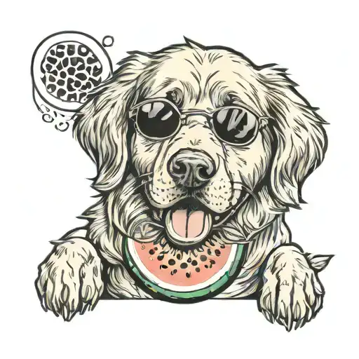 watermelon and golden retriever tattoo design idea