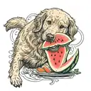 golden retriever and watermelon tattoo design idea