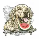 golden retriever and watermelon tattoo design idea