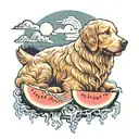 golden retriever and watermelon tattoo design idea
