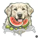 golden retriever and watermelon tattoo design idea