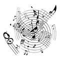 A musical staff with notes transforming into flying birds tattoo design idea