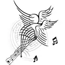 A musical staff with notes transforming into flying birds tattoo design idea
