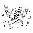 A musical staff with notes transforming into flying birds tattoo design idea