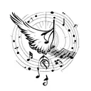 A musical staff with notes transforming into flying birds tattoo design idea