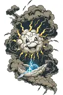 smiley cloud and lightning bolts from clouds on the whole hand tattoo design idea