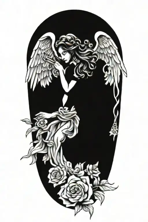 angel under it carpentry tools forming the shape tattoo design idea
