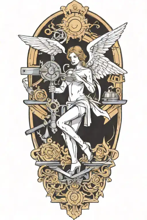 angel and woodworking tools forming the shape tattoo design idea