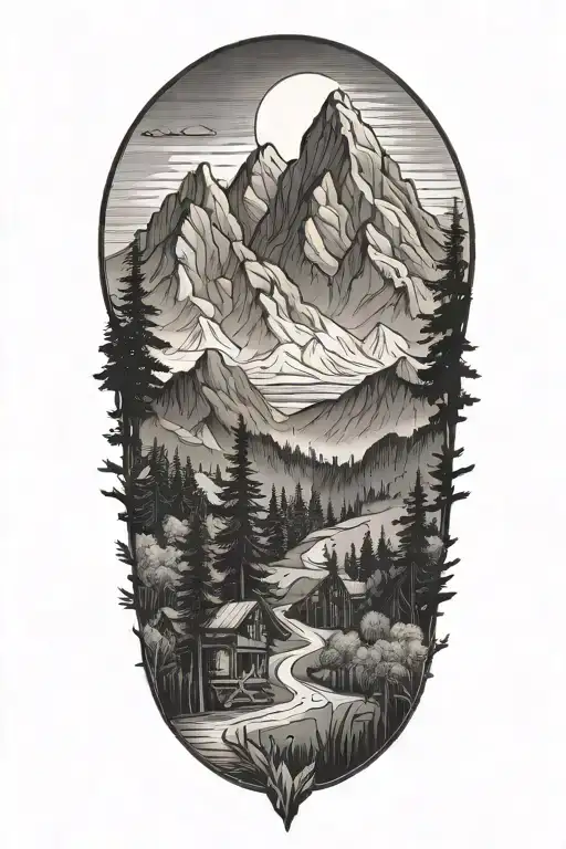 workshop carpentry mountains wood tattoo design idea