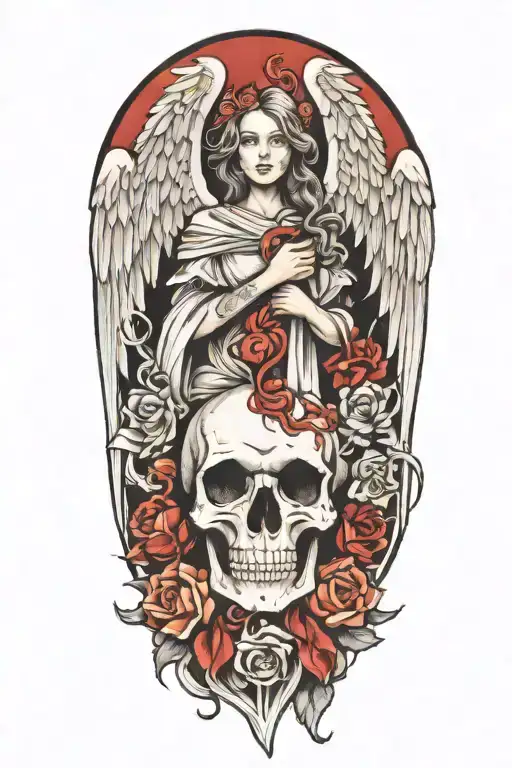 life and death angel tattoo design idea