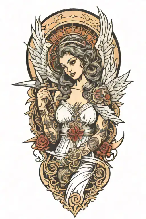 angel under it carpentry tools forming the shape tattoo design idea