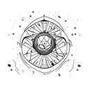 Pendulum casting a dark shadow against a silloute of a person tattoo design idea