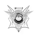 Pendulum casting a dark shadow against a silloute of a person tattoo design idea