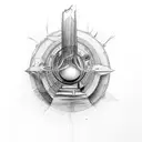 Pendulum casting a dark shadow against a silloute of a person tattoo design idea