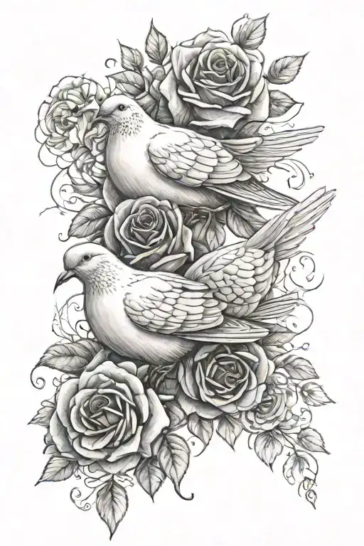 3 doves 2 roses tattoo design idea