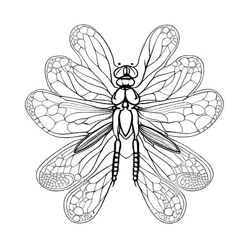 Dragonfly on a serotonin molecule with flowers tattoo design idea