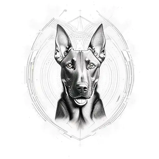 Doberman , lines , minimalistic , looking straight , head , angry  tattoo design idea
