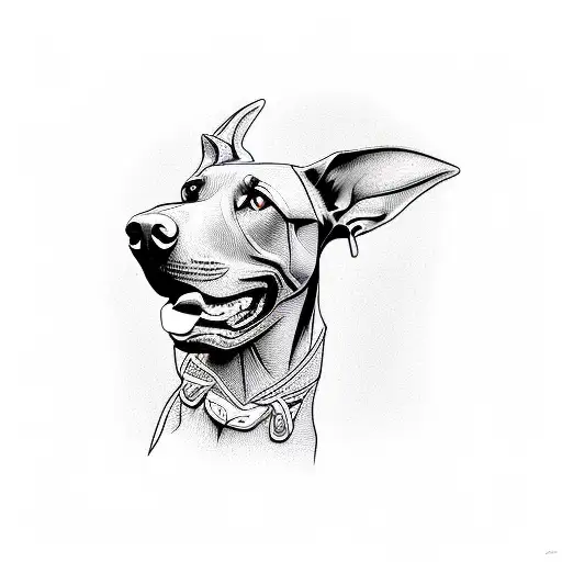 Doberman , lines , minimalistic , looking straight , head , angry  tattoo design idea