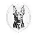 Doberman , lines , minimalistic , looking straight , head , angry  tattoo design idea