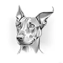 Doberman , lines , minimalistic , looking straight , head , angry  tattoo design idea