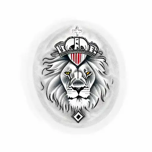 Lion with christian cross and world cup on backround tattoo design idea