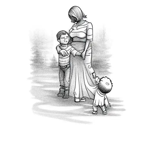 big sized mom holding her son walking  tattoo design idea