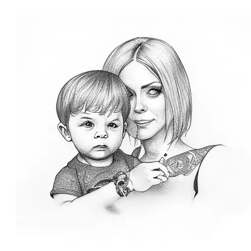 mom holding her son walking  tattoo design idea