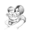 big sized mom holding her son walking  tattoo design idea