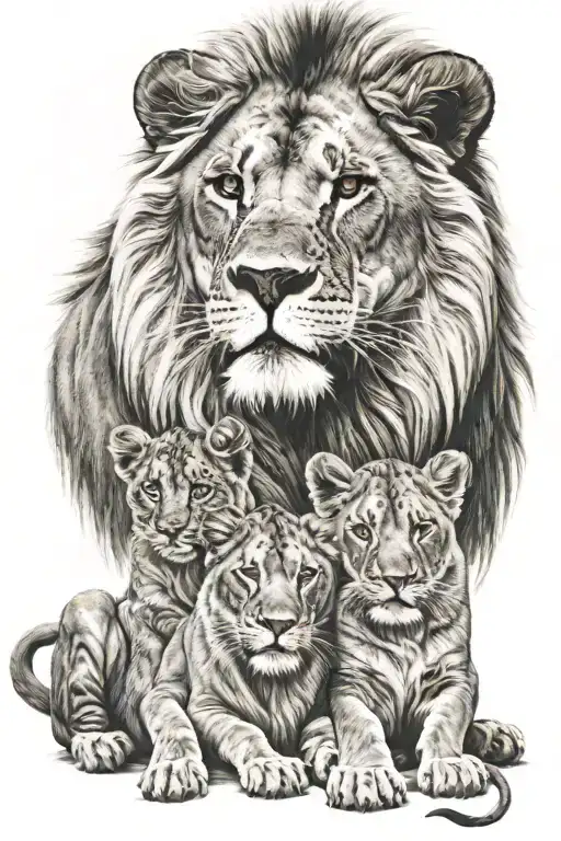 Lion family sitting tattoo design idea