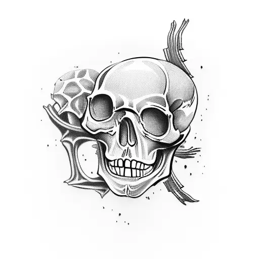 skeletons body with his arm scratching his skull  tattoo design idea