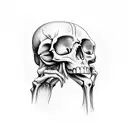 skeletons body with his arm scratching his skull  tattoo design idea