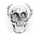 skeletons body with his arm scratching his skull  tattoo design idea