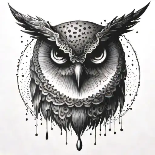 A minimalist tattoo of a crescent moon with a single tear drop falling from an owl's eye tattoo design idea