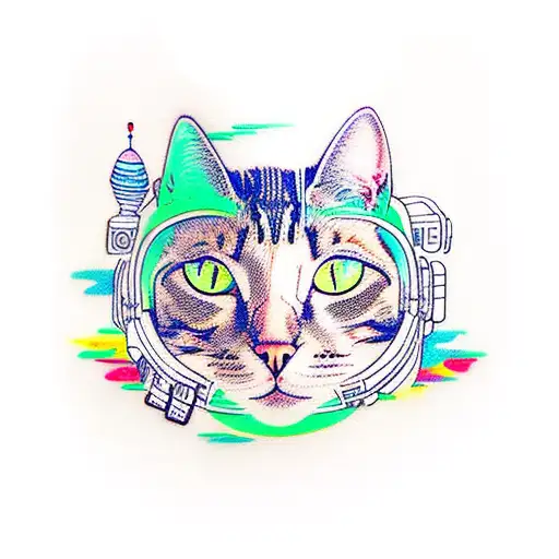 Cat In Space With Astronaut Suit tattoo design idea