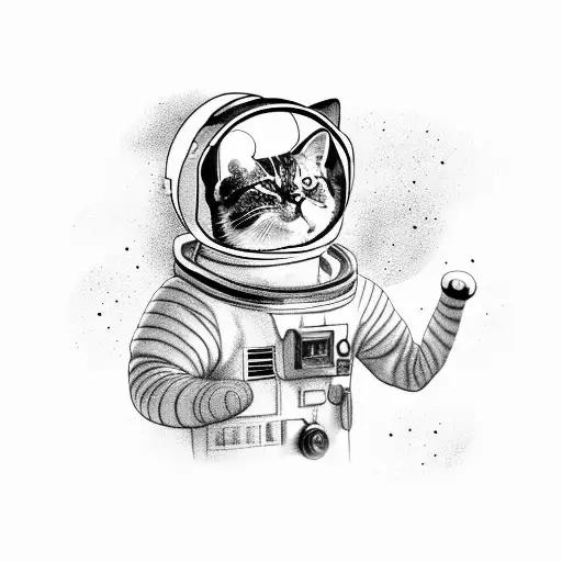 Cat In Space With Astronaut Suit tattoo design idea
