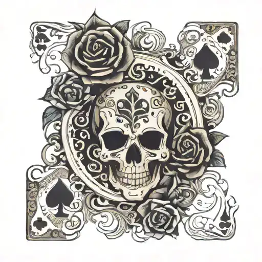playing cards Ace of spades arm sleeve skull rose spider swirls  tattoo design idea