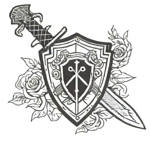 bred for war sword shield tattoo design idea