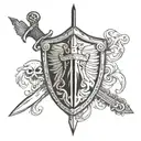 bred for war sword shield tattoo design idea