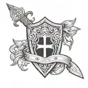 bred for war sword shield tattoo design idea