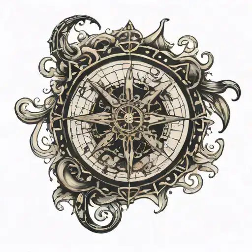 kraken broken compass tattoo design idea