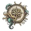 kraken broken compass tattoo design idea
